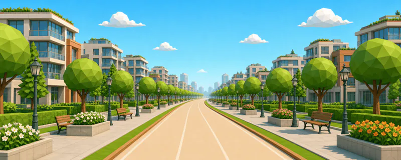 City Loop: a low-poly tree-lined promenade course in Skyline District.