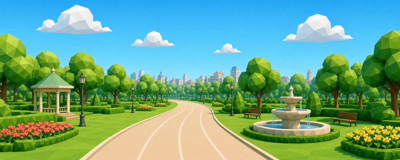 Park Circuit: a low-poly gazebo and fountain park course in Garden City.